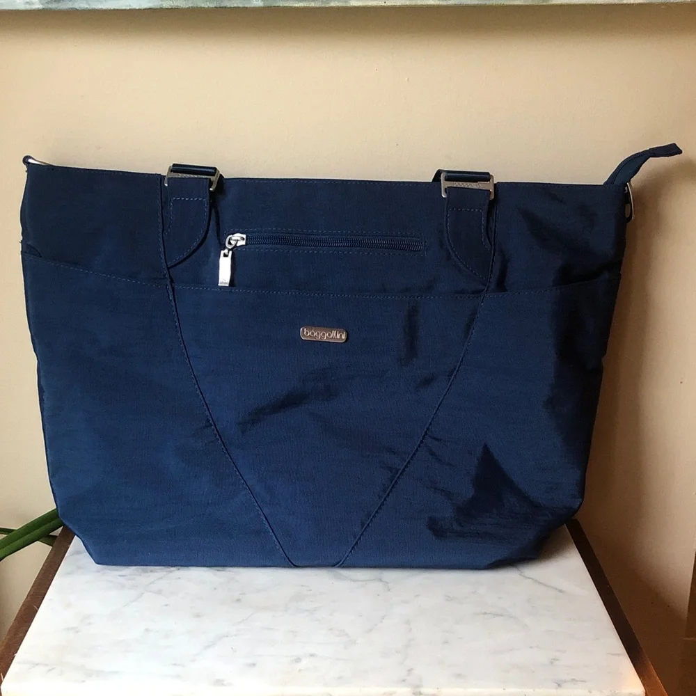 Baggallini Navy Everyday Tote with Front Zip Pocket